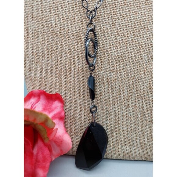 Black Gunmetal Faceted Bead Pendant Convertible Chain Necklace Choker Goth 32" - Picture 5 of 12